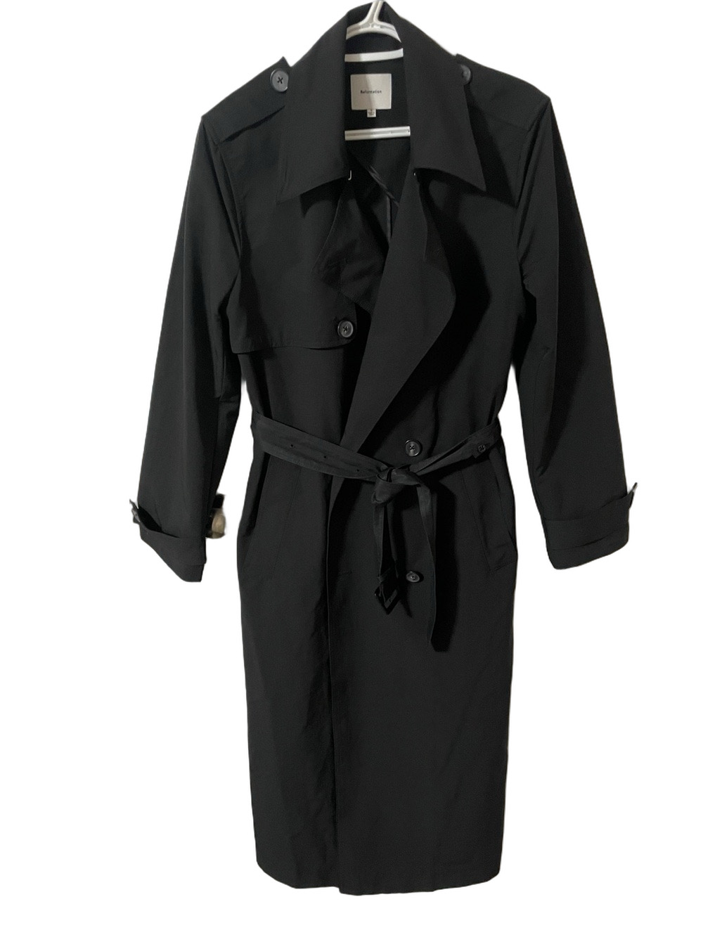 Reformation Black Trench Coat Size Small